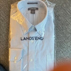 Lands' End Men's Light Blue Pinstripe Dress Shirt